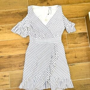 BB Dakota NWT - Blue and white striped off shoulder dress.